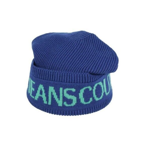 Versace Navy and Teal Knit Beanie
